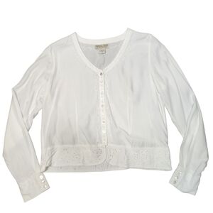 Y2K Top‎ Long Sleeve Cottagecore Fairy White Embroidered Lace Boho Indie Crop S